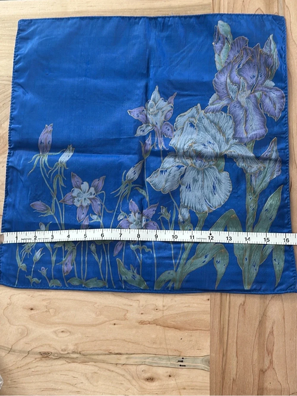 Floral Blue Silk Scarf - Iris Print Vintage